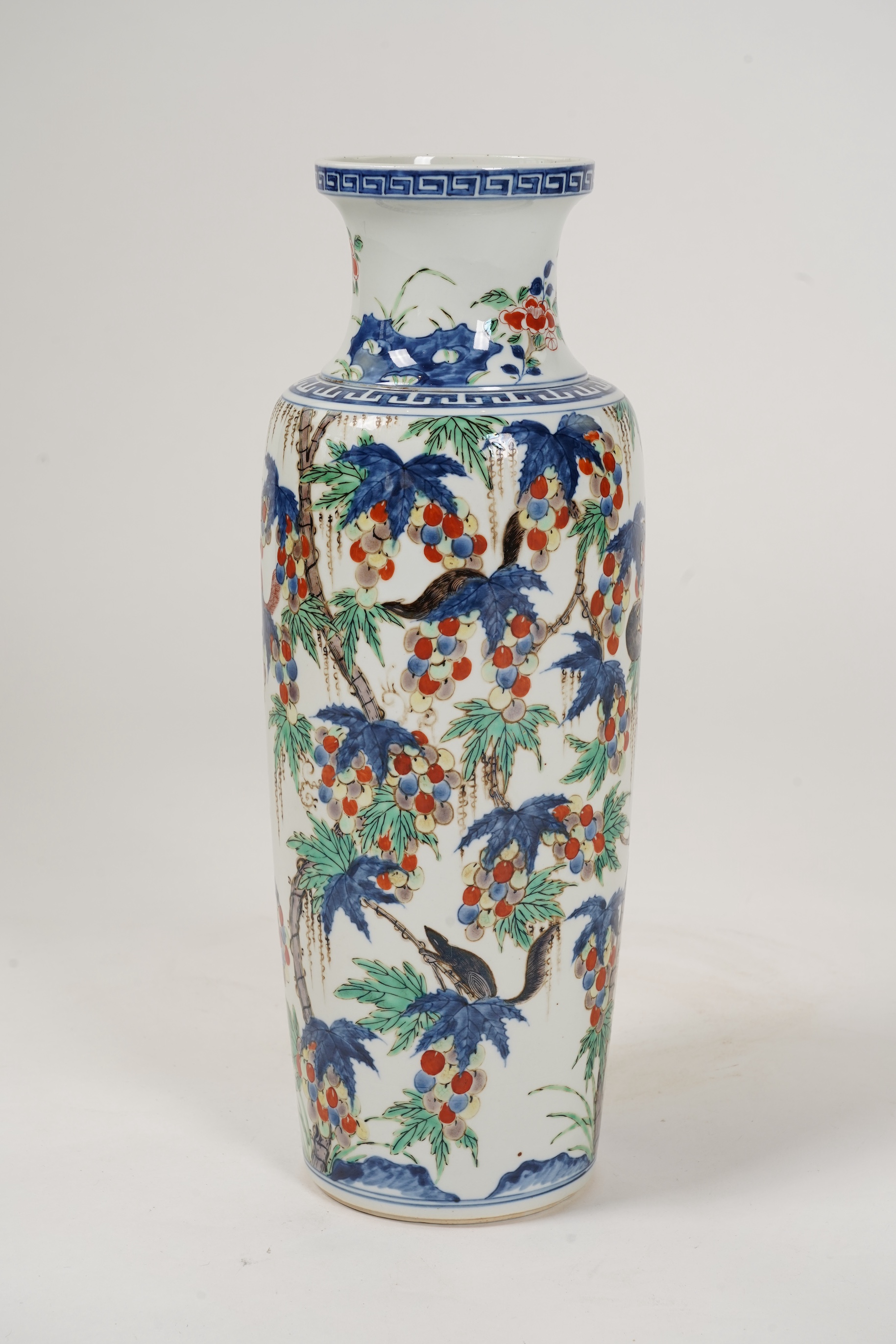 A Chinese wucai ‘squirrel and grapevine’ sleeve vase, Kangxi style